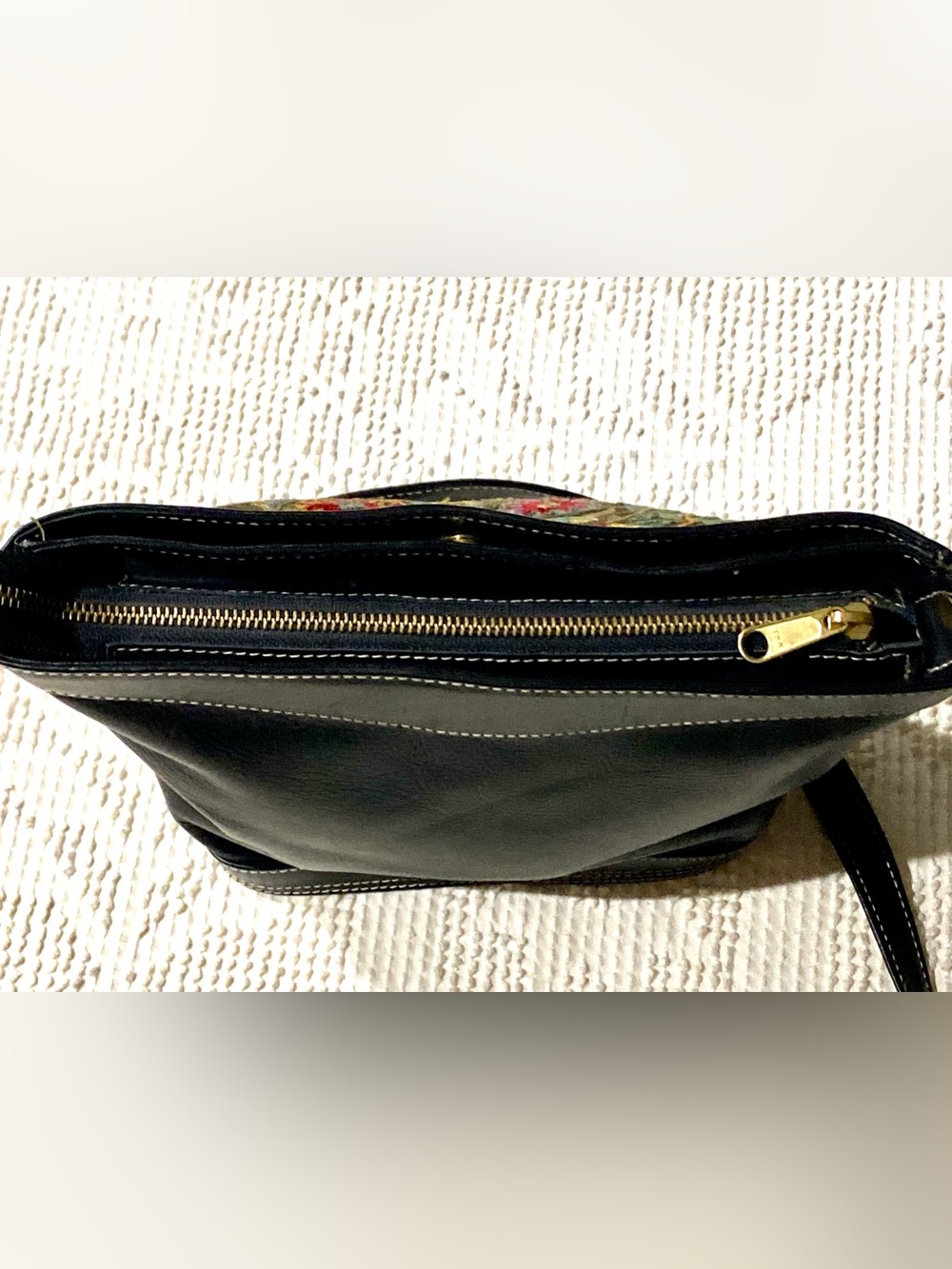 Turkish Embroidered Floral Canvas and Leather Bag in Olive with Colorful Accents - Picture 10 of 16